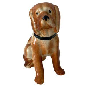 Hound Dog Vintage Glazed Ceramic Sitting Figurine Unmarked 7 Inches
